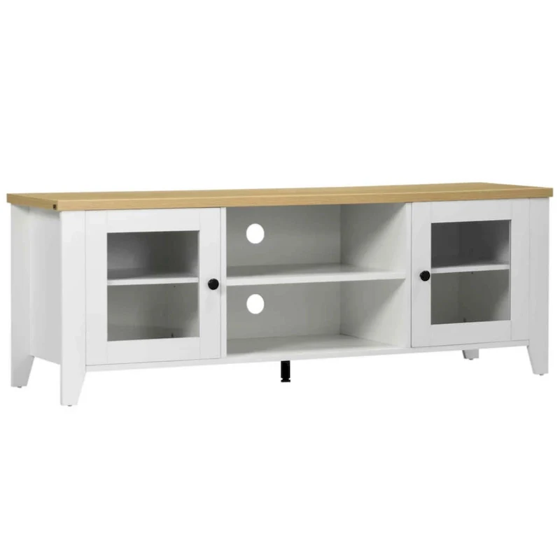 Modern TV Stand, Entertainment Center with Shelves and Cabinets for Flatscreen TVs up to 60 for Bedroom, Living Room, White
