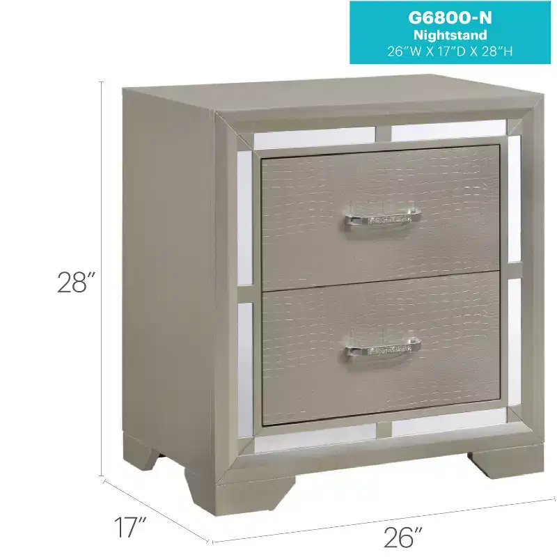 28in H x 25in W Square Silver 2-Drawer Metal Nightstand for Bedroom & Living Room