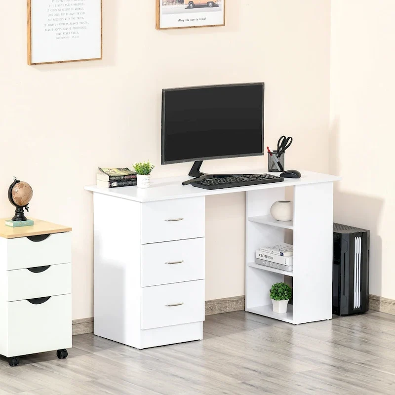 Writing Table Workstation with 3 Drawer and Storage Shelf