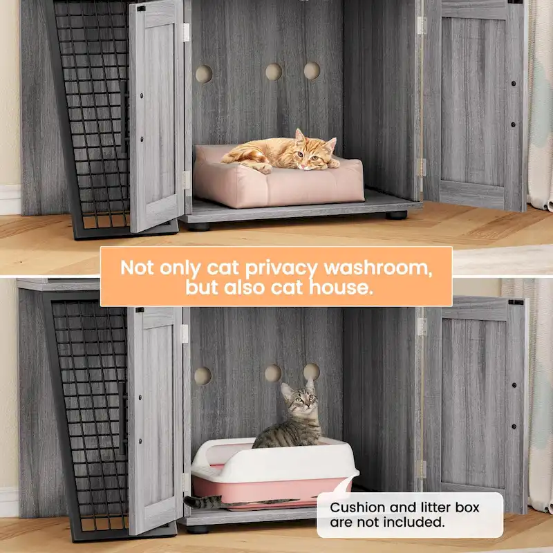 Modern Double Layer Cat Litter Box Enclosure, Hidden Cat Litter Box