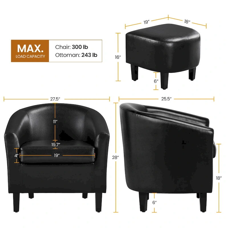 Yaheetech Accent Chair Faux Leather Club Chair and Ottoman Set