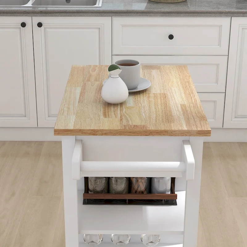 Kitchen Island Rolling Trolley Cart with Adjustable Shelves and Towel Rack - 25.98L * 15.55W * 34.06H