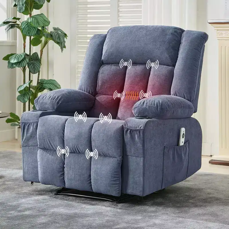 Manual Recliner Chair with Heat Massage - Overstuffed Single Sofa Lounge Chair with Remote Control 3 Recline Positions