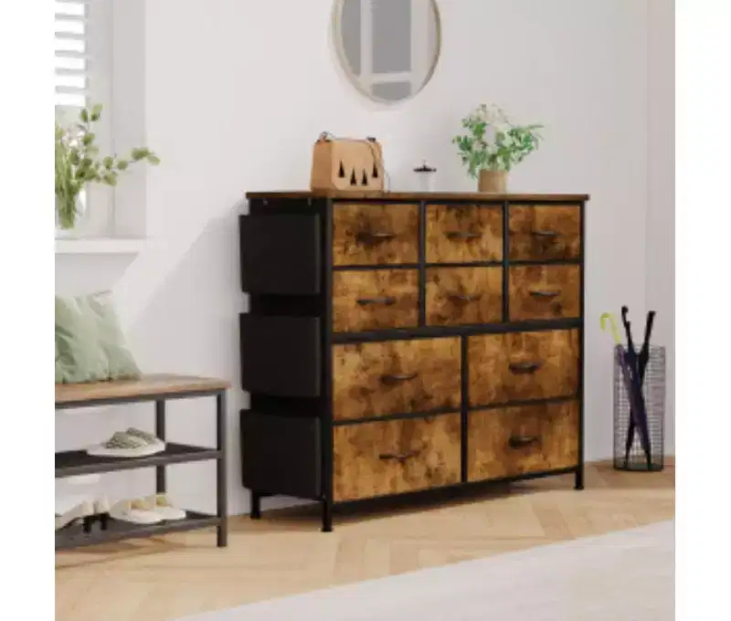 10-Drawer Fabric Dresser with Iron+MDF+PB Frame, Cationic Non-woven Fabric,