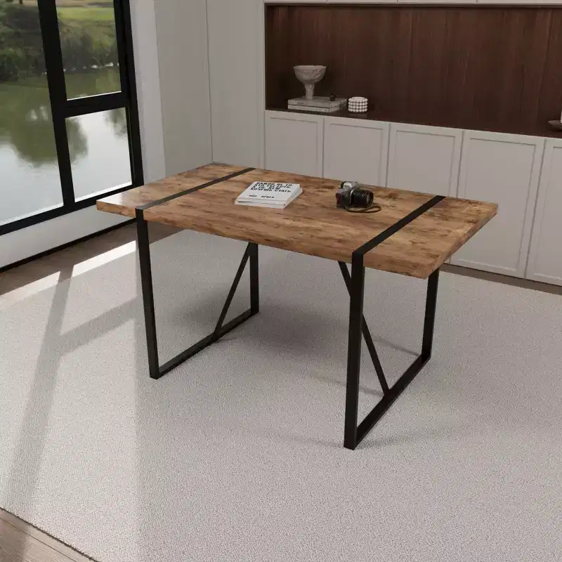 55IN Rustic Rectangular Dining Table with Loop Legs, Kitchen Table for 4-6 Persons, Dining Room, Living Room, Kitchen