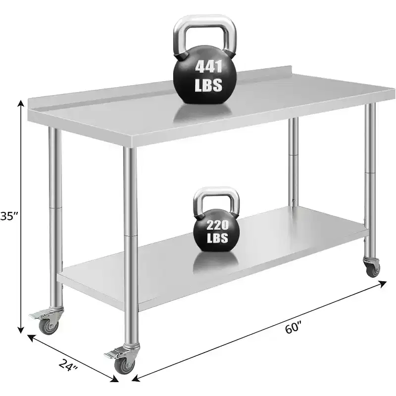 Stainless Steel Work Table 60x24x35, Heavy-Duty Prep Table with Adjustable Undershelf for Kitchen, Restaurant, Home, Hotel & Workstation.