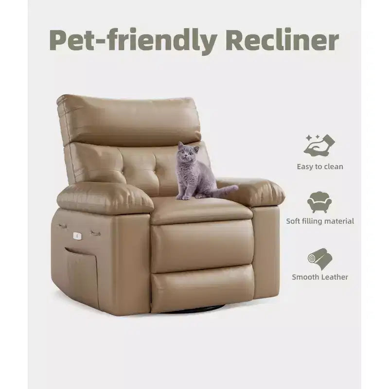 Living Room Manual Massage Chair, 360-Degree Rotating Massage Chair with Remote Control, PU Leather Leisure Chair with Side Pockets