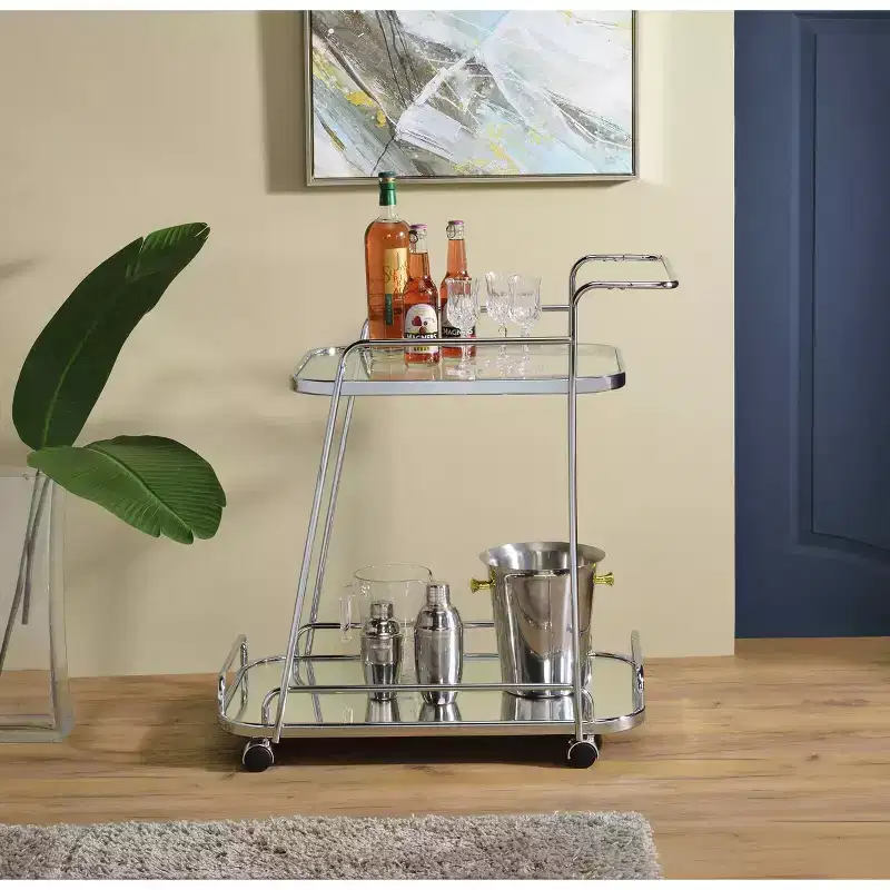 30 Aegis Clear Glass Serving Cart Chrome Finish - Acme Furniture: Beverage & Espresso Cart with Wheels
