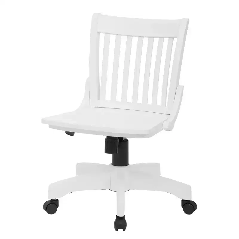 Deluxe Armless Wood Bankers Chair White with Wheels - OSP Home Furnishings: Adjustable, Unupholstered, Traditional Style