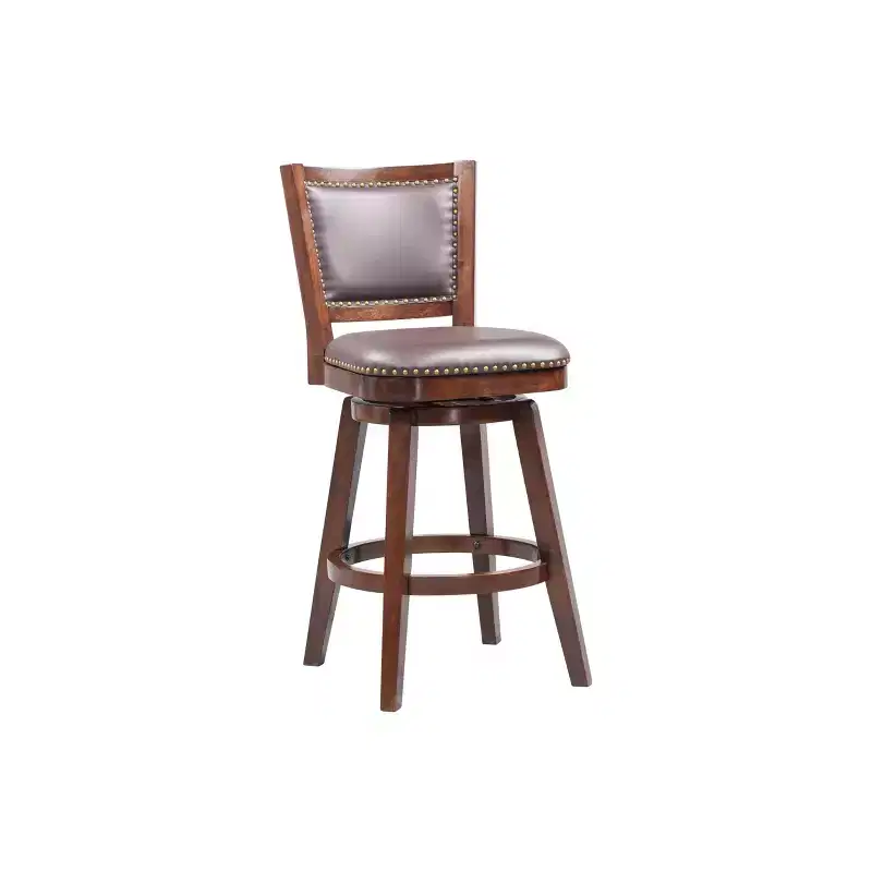 Swivel Bar Stool, Faux Leather High Back, Cappuccino Finish