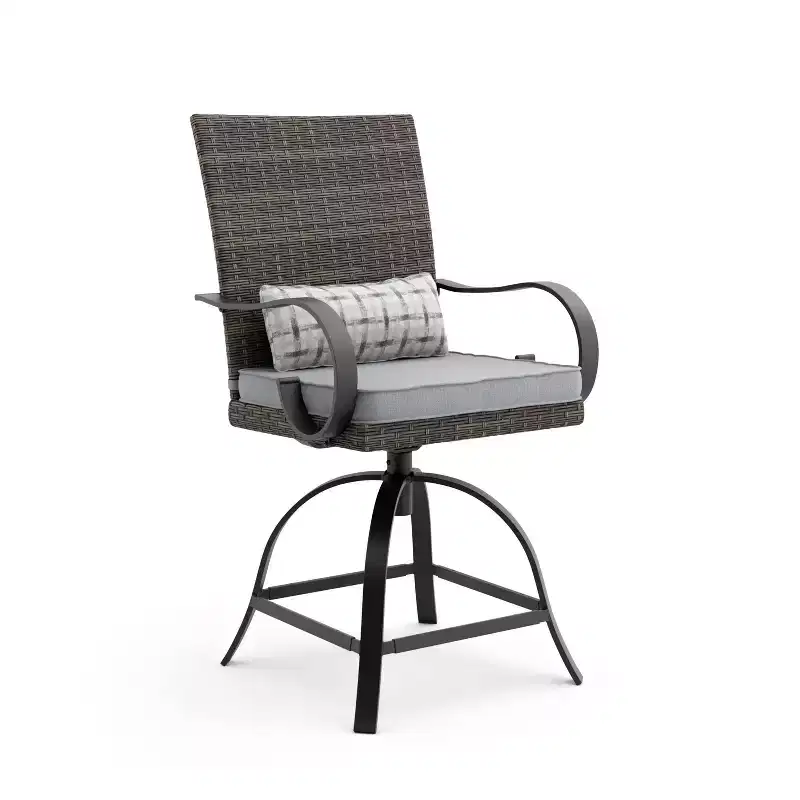 Greemotion 2pc Arosa Outdoor Counter Height Steel Swivel Patio Chairs with Lumbar Pillows Gray