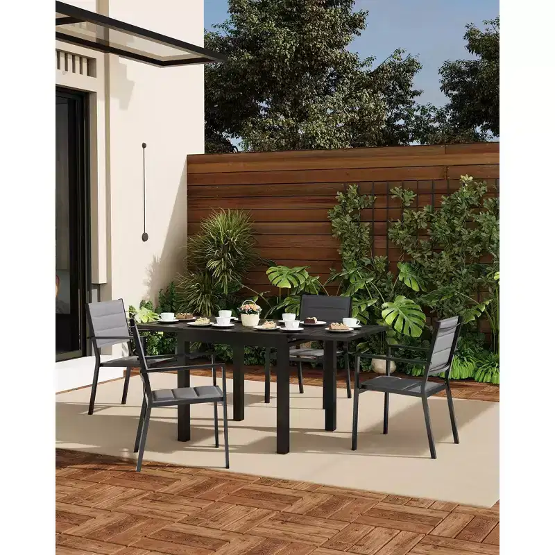 Stackable patio chairs, outdoor aluminum alloy dining chairs with armrests, wide seat, suitable for balconies, gardens, and backyards.