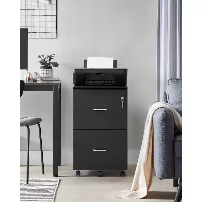 2-Drawer Locking Wood File Cabinet Rolling Printer Stand