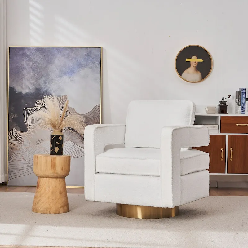 Ouyessir Modern Upholstered Swivel Accent Chair with Hollow-back & Golden Base