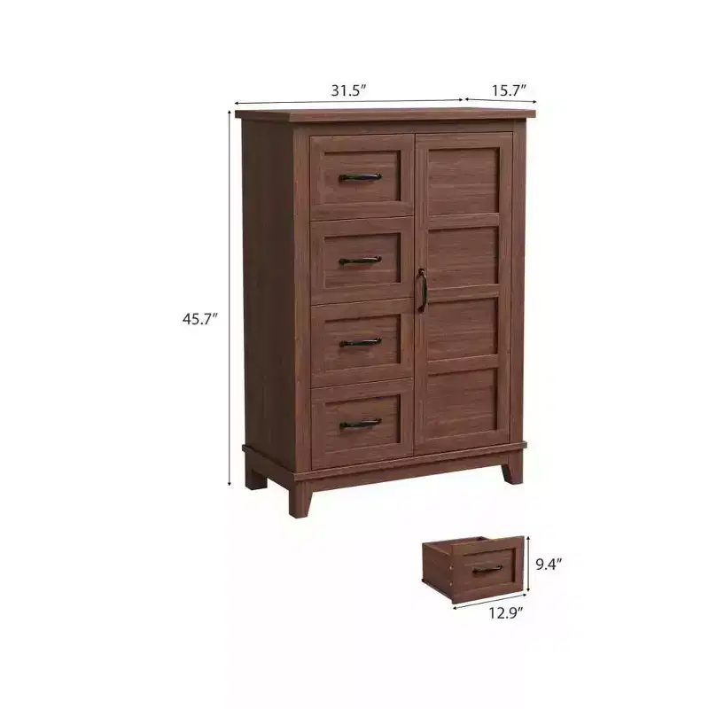 45.7 Inch Dresser with 4 Drawers and Door - Walnut, Freestanding Bedroom Storage Chest
