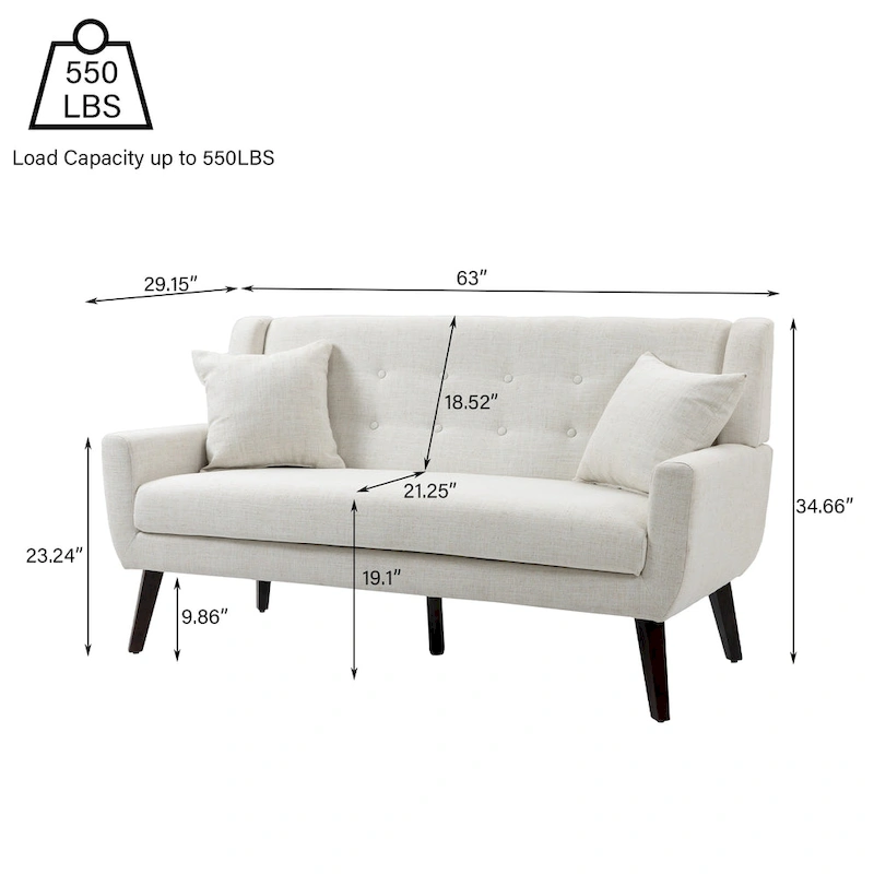 Linen Modern Tufted Loveseat Upholstered Sofa