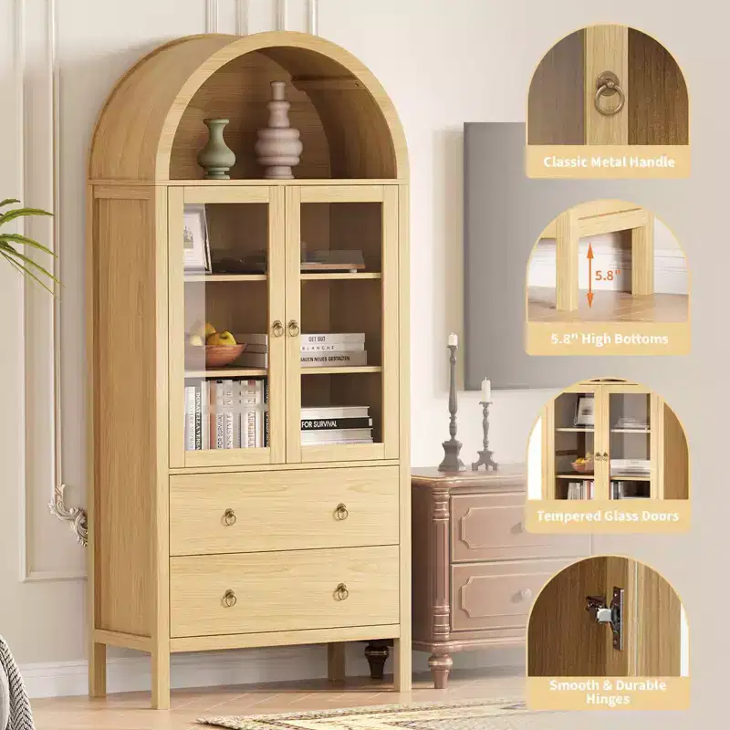 71 Tall Arched Kitchen Pantry, Modern Farmhouse Wood Kitchens Storage Cabinets for Kitchen, Dining Room