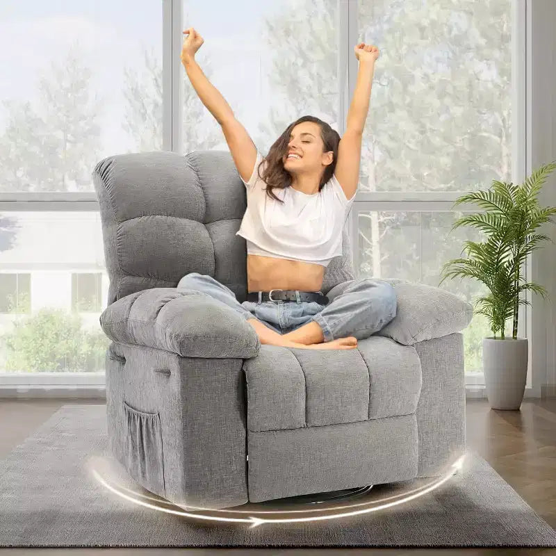 COZONY Adult Swivel Rocker Recliner Chair, Overstuffed Chenille Glider, Manual Tilt, Footrest, 360 Swivel, Living Room/Nursery