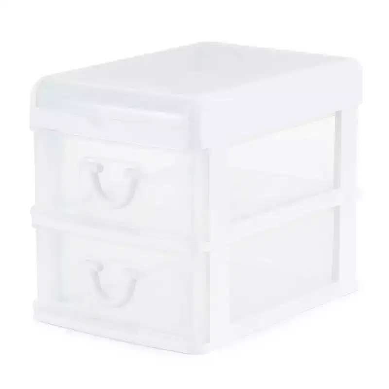 Gracious Living Clear Mini 2 Drawer Desk and Office Organizer with Flip Top Storage for Cosmetics, Arts, Crafts, and Stationery Items