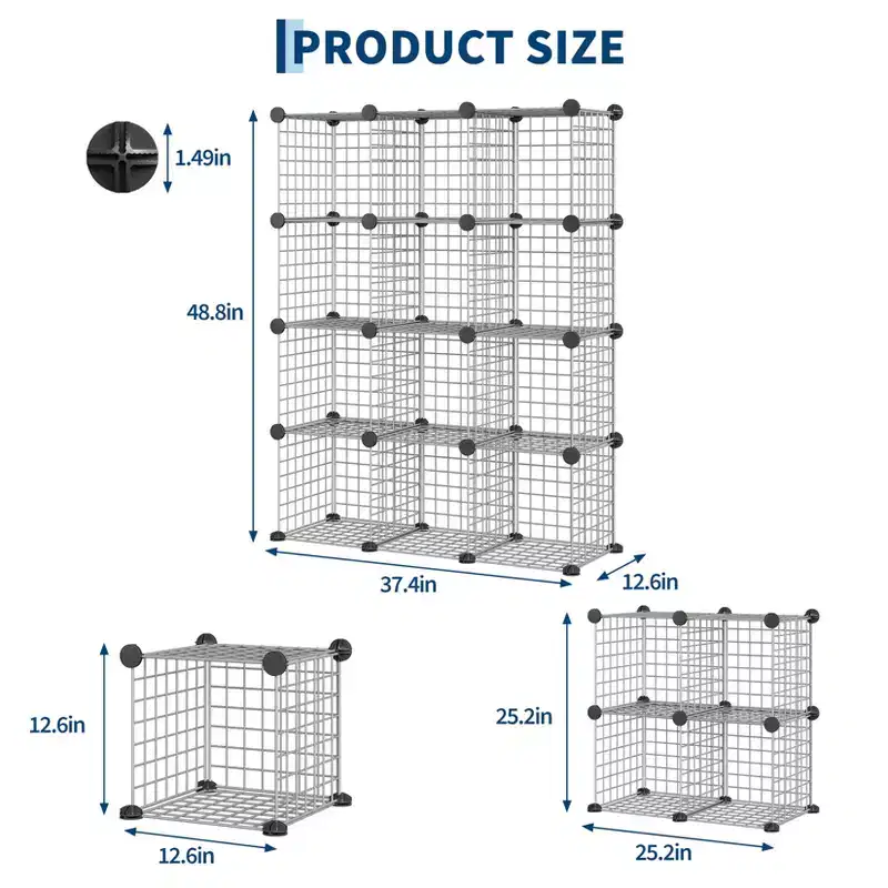 Wire Cube Storage 12-Cube Modular Closet Organizer Shelf Unit for Bedroom Office, Gray