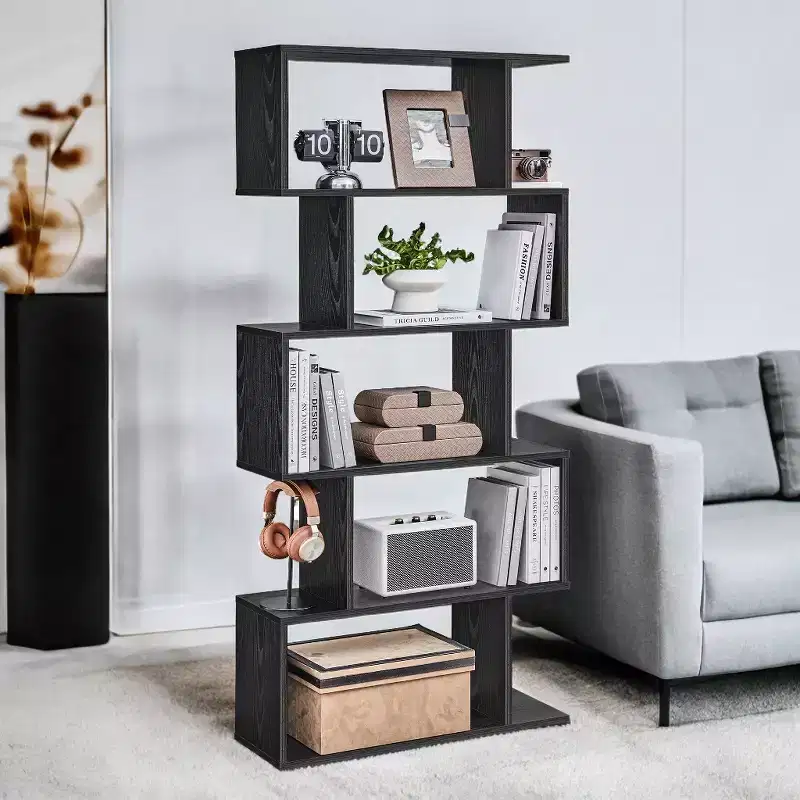5-Tier Bookshelf, S-Shaped Bookcase, Storage Display Shelf, Freestanding Room Divider, for Home Office, Living Room, Bedroom