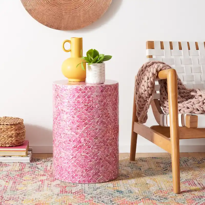 Deep Pink Round Accent Table — 13.8