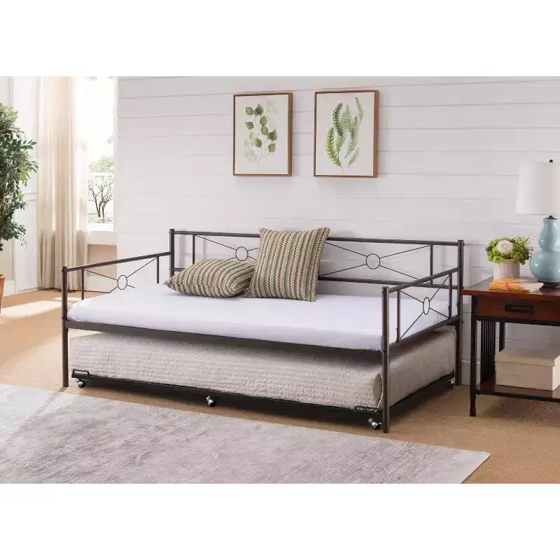 Twin Size Metal Roll Out Platform Trundle Bed Frame for Daybed with Steel Slats