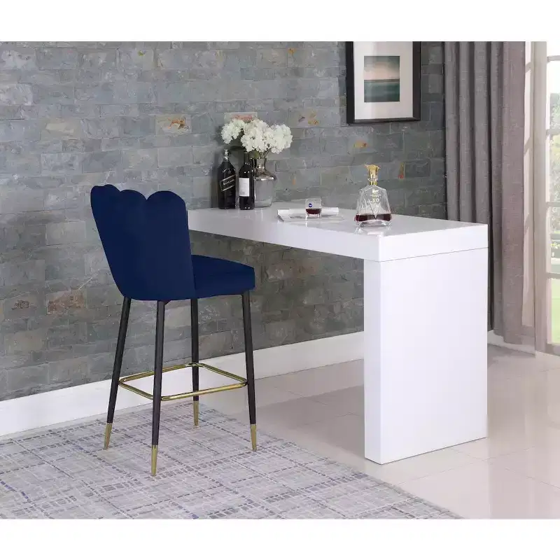 Meridian Furniture,Lily Navy Velvet Stool, Set of 2