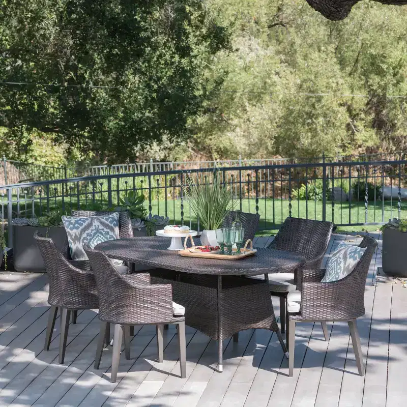 Christopher Knight Home Vickers Outdoor Wicker and Iron 7 Piece Dining Set with Cushion