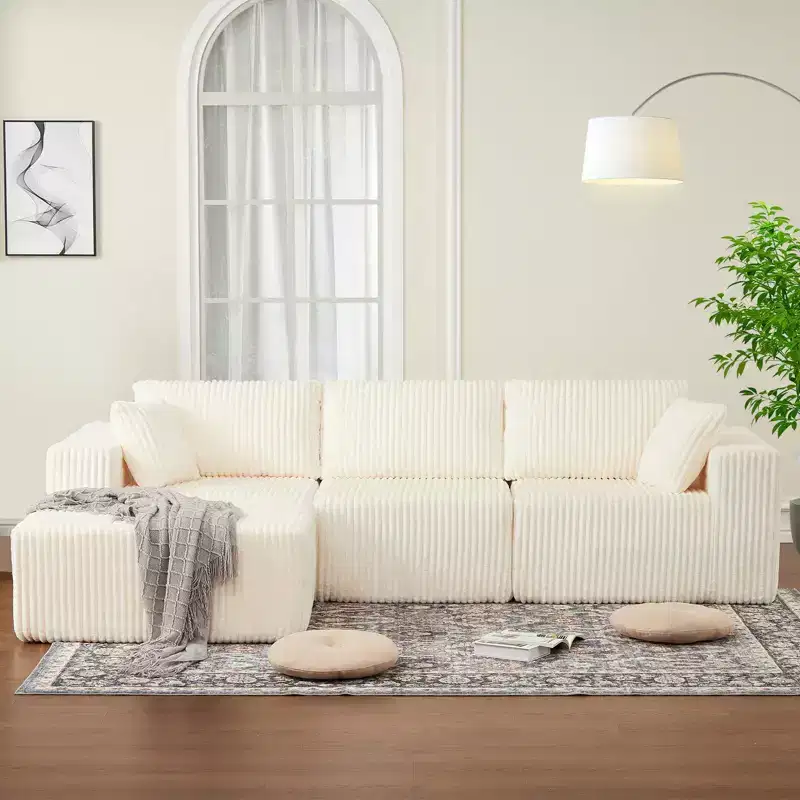 108'' Modular Sectional Sofa, Corduroy Sponge Compression Sofa with Deep Seat, Comfy Memory Foam Sofa for Living Room Bedroom, No Assembly Required