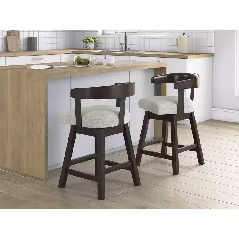 Signature Design by Ashley Haddigan Counter Height Upholstered Swivel Barstools, Set of 2, Grey Seat with Dark Brown Frame