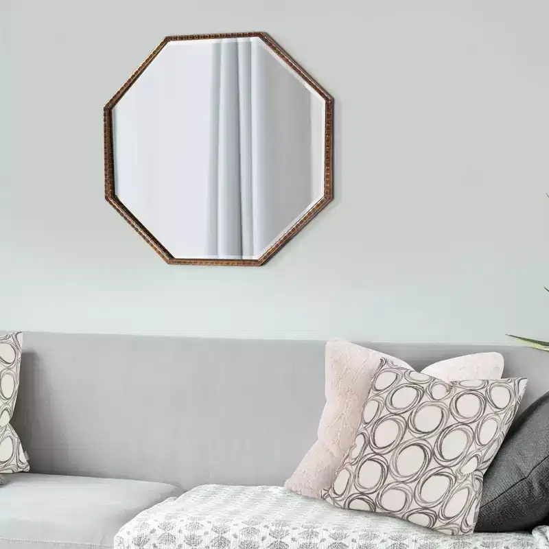 Octagon Wall and Accent Mirror: Antique Gold, Iron Frame, Ready to Hang