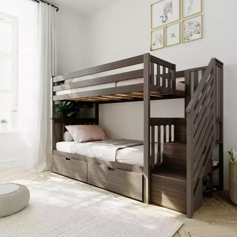 Max & Lily Twin over Twin Staircase Bunk Bed with Storage Drawers