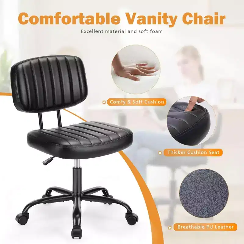 MAYEERTY Armless PU Leather Office Chair 360 Swivel Height Adjustable 17.71-21.45