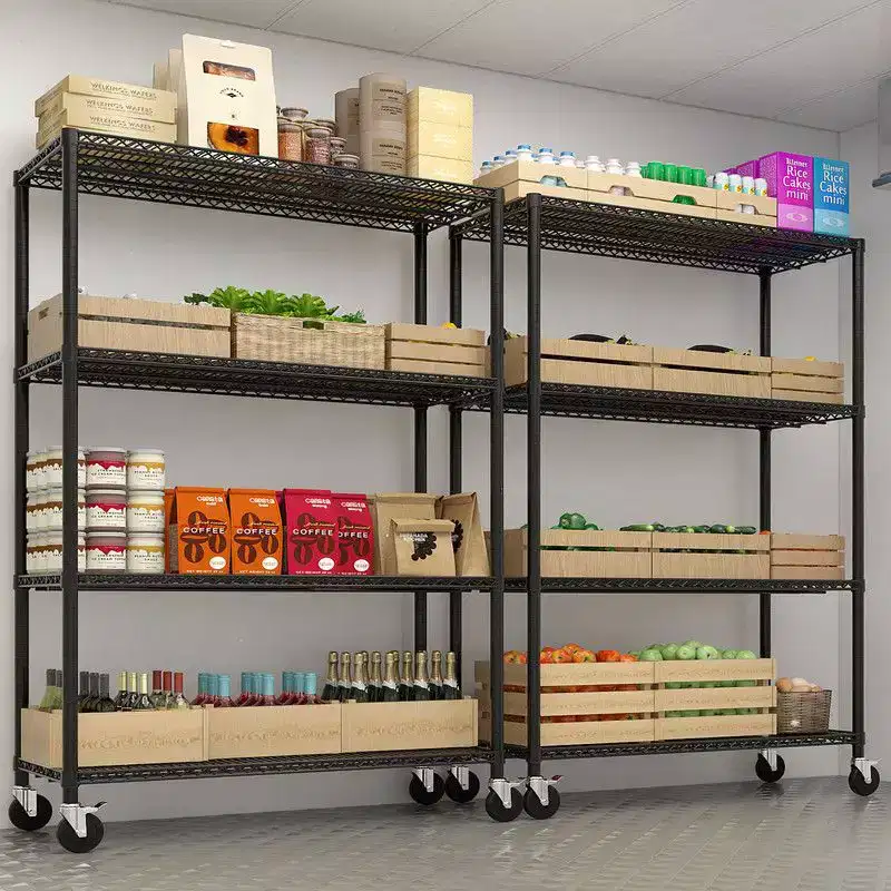 Heavy Duty Storage Metal Adjustable Shelves Wire Shelving Unit With Wheels 2500LBS NSF