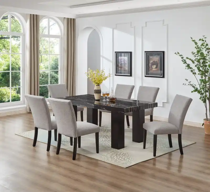 Dining Table with Epoxy Resin Marble-Look Top, 72W