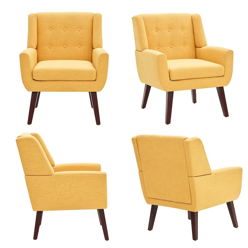 HUIMO Modern Linen Upholstered Armchair Tufted Accent Chair