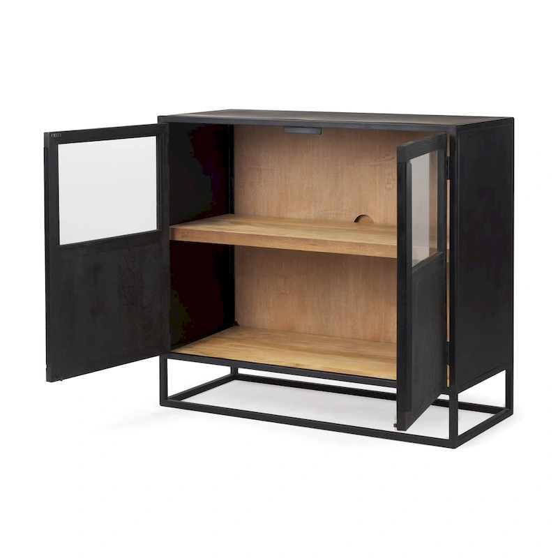 Sloan Dark Brown Solid Wood w/ Black Metal Frame Accent Cabinet
