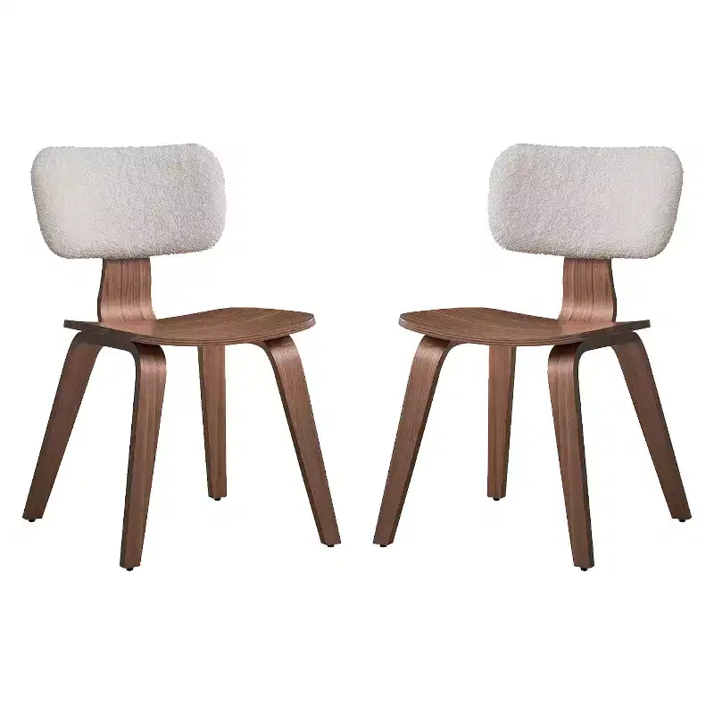 Simple Relax Set of 2 Wooden Side Chairs in Walnut and White