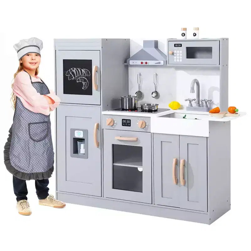Kids Kitchen Playset, Wooden Chef Pretend Play Set with 20 PCS Cookware Accessories, Wooden Cookware Pretend