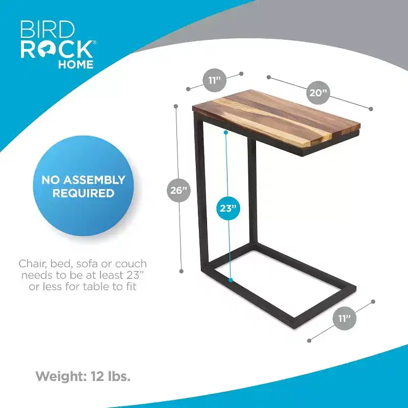 BirdRock Home Acacia Wood TV Tray C Shaped Side Table