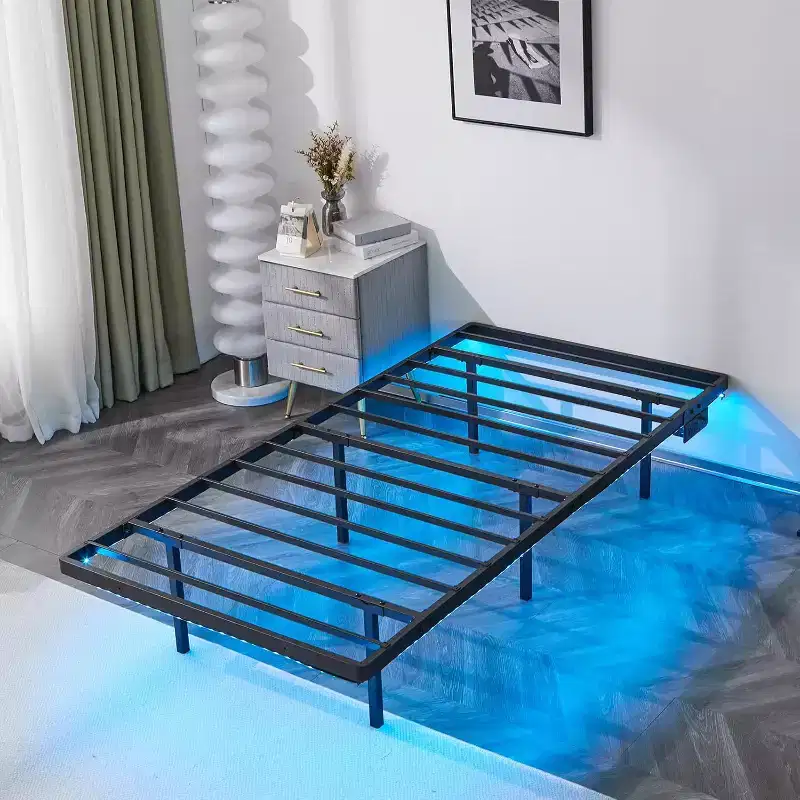 Bed Frame Twin with USB Charging Station/LED Lights, Black