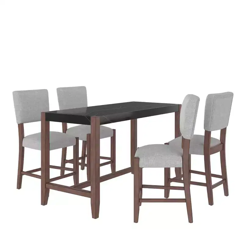 Bellemave 5-Piece Counter Height Dining Table Set, Faux Marble Bar Table and 4 Upholstered-Seat Chairs, for Dining Room, Pub Kitchen