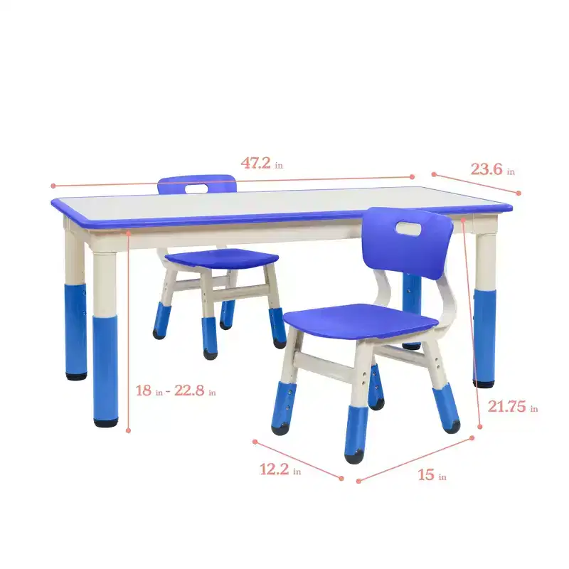 ECR4Kids Dry-Erase Rectangular Activity Table with Two Chairs, Kids Furniture, 3-Piece
