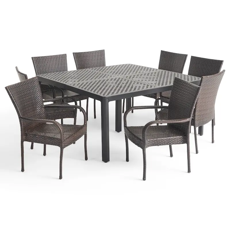 Bullpond Aluminum/ Brown Wicker 9-piece Outdoor Dining Set by Christopher Knight Home