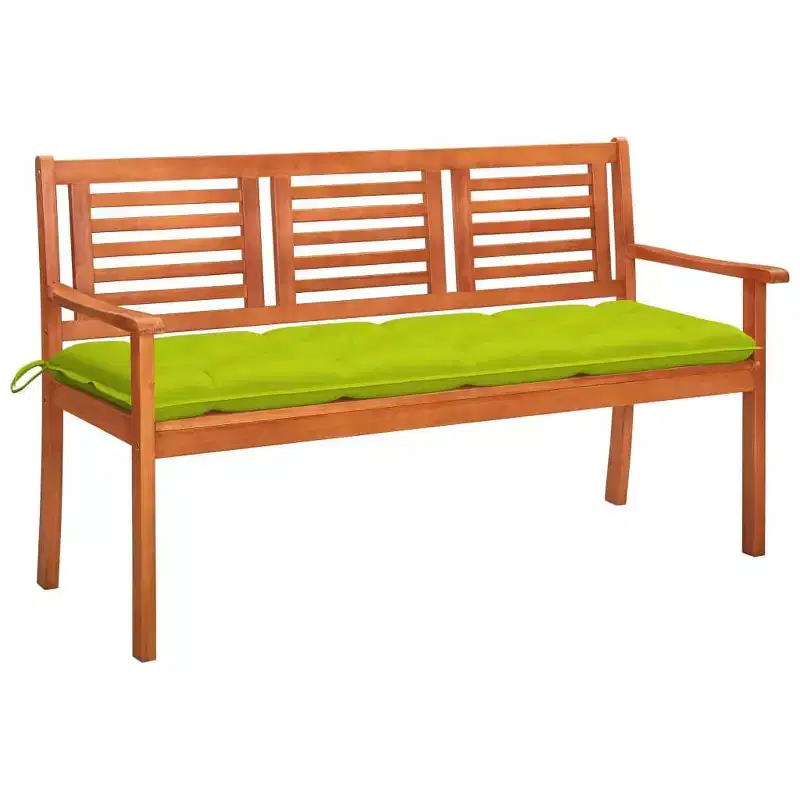 vidaXL 3-Seater Solid Eucalyptus Wood Patio Bench with Cushion in Bright Green - Ergonomically Designed Outdoor Furniture for Gardens, Terraces