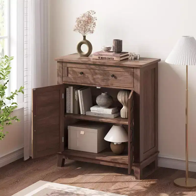 Farmhouse Storage Cabine 3-Tiers Adjustable Shelf with 7 Gears, Rustic Kitchen & Dining Room Organizer, Multi-Functional Entryway Cabinet