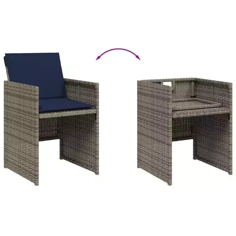 vidaXL Patio Dining Set Set of 10 Gray PE Rattan Large Collapsible