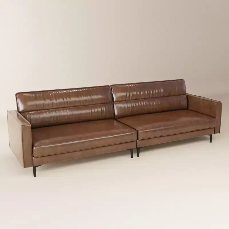 Brown Faux Leather 3-Seat Sofa with Metal Legs, 86.61