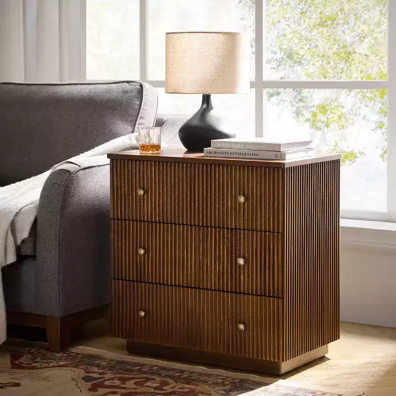 Sara 3-Drawer Modern end table with Built-in Charging Station|ART OF LIVING DESIGNS-WALNUT